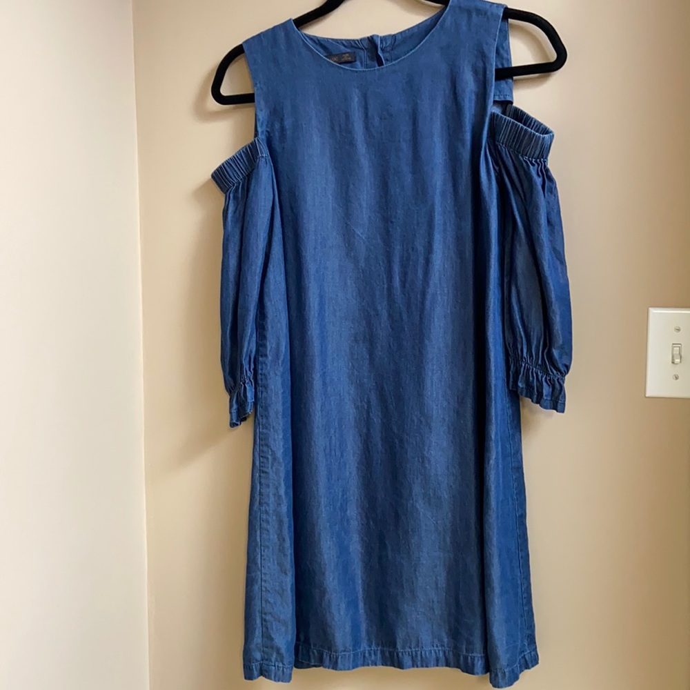 Zara Basic Cold Shoulder Denim Dress Size: S